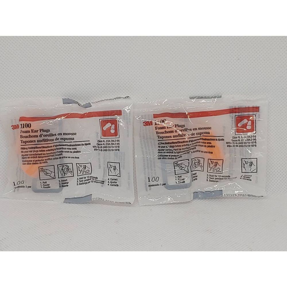 Set Of 2 Pairs 3M 1100 Orange Foam Earplugs